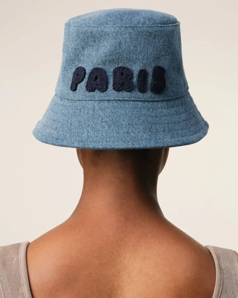 Ami Paris Blue Cotton Patch Bucket Hat USED BLUE Cheap