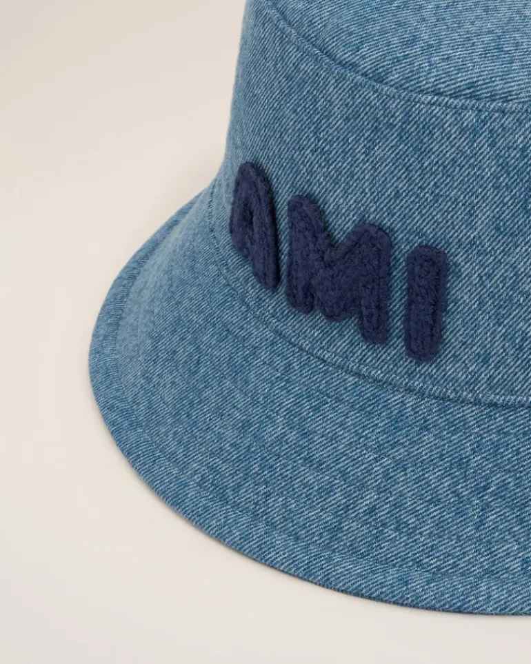 Ami Paris Blue Cotton Patch Bucket Hat USED BLUE Cheap