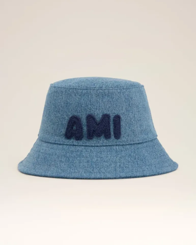 Ami Paris Blue Cotton Patch Bucket Hat USED BLUE Cheap