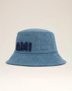 Ami Paris Blue Cotton Patch Bucket Hat USED BLUE Cheap