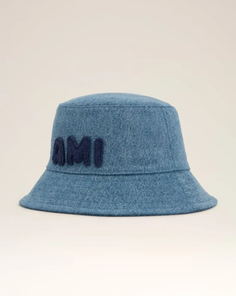 Ami Paris Blue Cotton Patch Bucket Hat USED BLUE Cheap