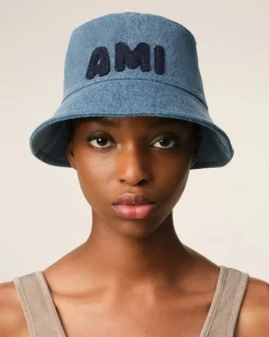 Ami Paris Blue Cotton Patch Bucket Hat USED BLUE Cheap