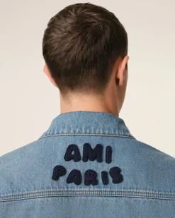 Ami Paris Blue Cotton Trucker Jacket USED BLUE Shop