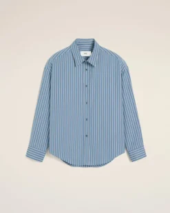 Ami Paris Blue Cotton Boxy Fit Shirt BLUE NOTE/WHITE/NAVY BLUE Hot