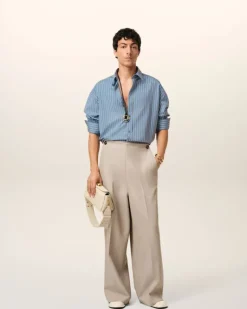 Ami Paris Blue Cotton Boxy Fit Shirt BLUE NOTE/WHITE/NAVY BLUE Hot