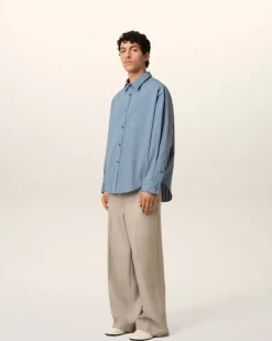 Ami Paris Blue Cotton Boxy Fit Shirt BLUE NOTE/WHITE/NAVY BLUE Hot