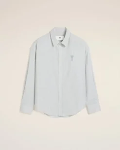 Ami Paris Blue Cotton Boxy Fit Shirt WHITE/BLUE NOTE Best Sale