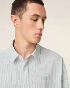 Ami Paris Blue Cotton Boxy Fit Shirt WHITE/BLUE NOTE Best Sale