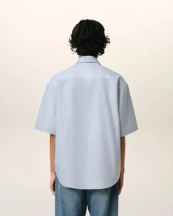 Ami Paris Blue Cotton Boxy Fit Short Sleeves Shirt BLUE NOTE Clearance