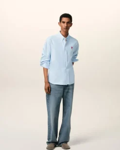 Ami Paris Blue Cotton Button-Down Ami de Coeur Shirt SKY BLUE Best Sale