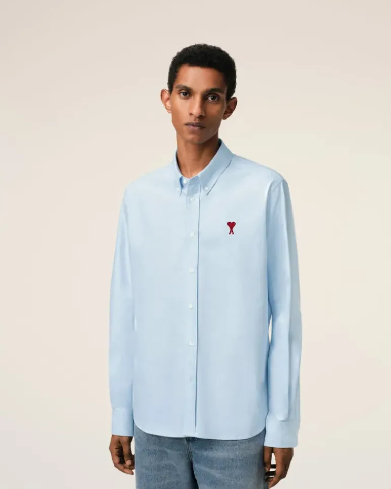 Ami Paris Blue Cotton Button-Down Ami de Coeur Shirt SKY BLUE Best Sale