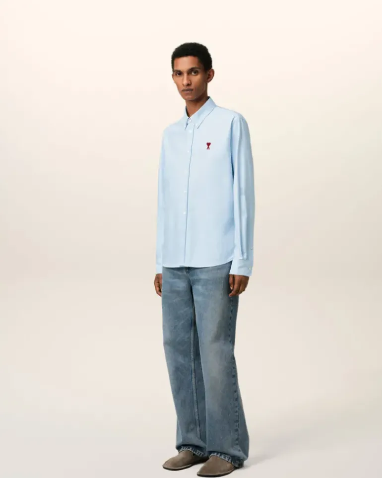 Ami Paris Blue Cotton Button-Down Ami de Coeur Shirt SKY BLUE Best Sale