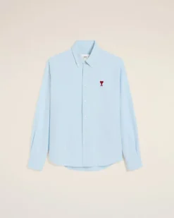 Ami Paris Blue Cotton Button-Down Ami de Coeur Shirt SKY BLUE Best Sale