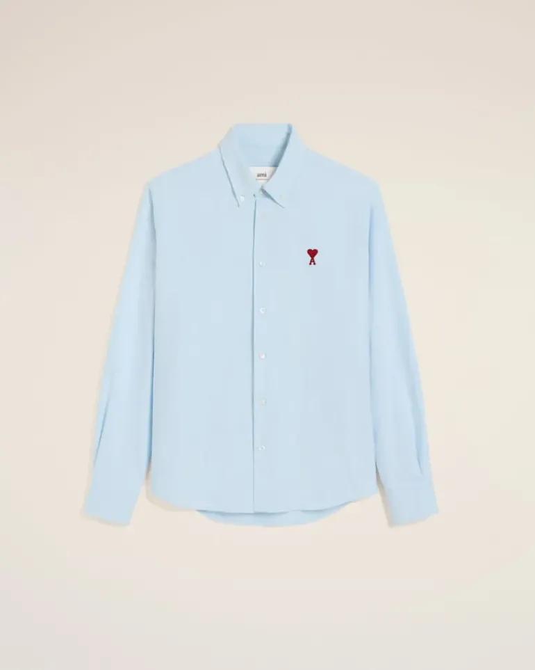 Ami Paris Blue Cotton Button-Down Ami de Coeur Shirt SKY BLUE Best Sale