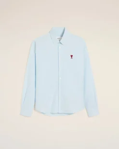 Ami Paris Blue Cotton Button-Down Ami de Coeur Shirt SKY BLUE/NATURAL WHITE Fashion