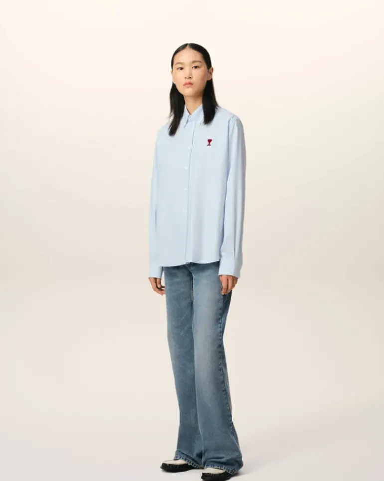 Ami Paris Blue Cotton Button-Down Ami de Coeur Shirt SKY BLUE/NATURAL WHITE Fashion