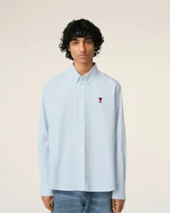 Ami Paris Blue Cotton Button-Down Ami de Coeur Shirt SKY BLUE/NATURAL WHITE Fashion