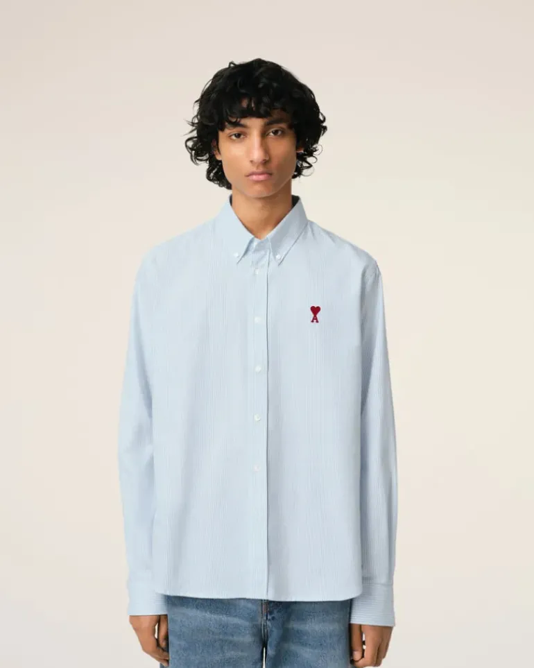 Ami Paris Blue Cotton Button-Down Ami de Coeur Shirt SKY BLUE/NATURAL WHITE Fashion