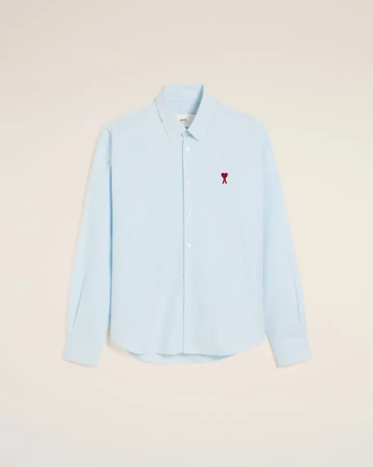 Ami Paris Blue Cotton Button-Down Ami de Coeur Shirt SKY BLUE/NATURAL WHITE Fashion