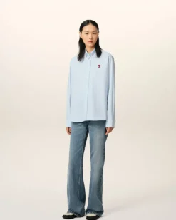 Ami Paris Blue Cotton Button-Down Ami de Coeur Shirt SKY BLUE/NATURAL WHITE Fashion