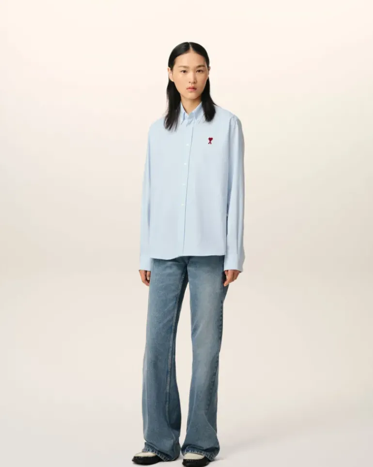 Ami Paris Blue Cotton Button-Down Ami de Coeur Shirt SKY BLUE/NATURAL WHITE Fashion