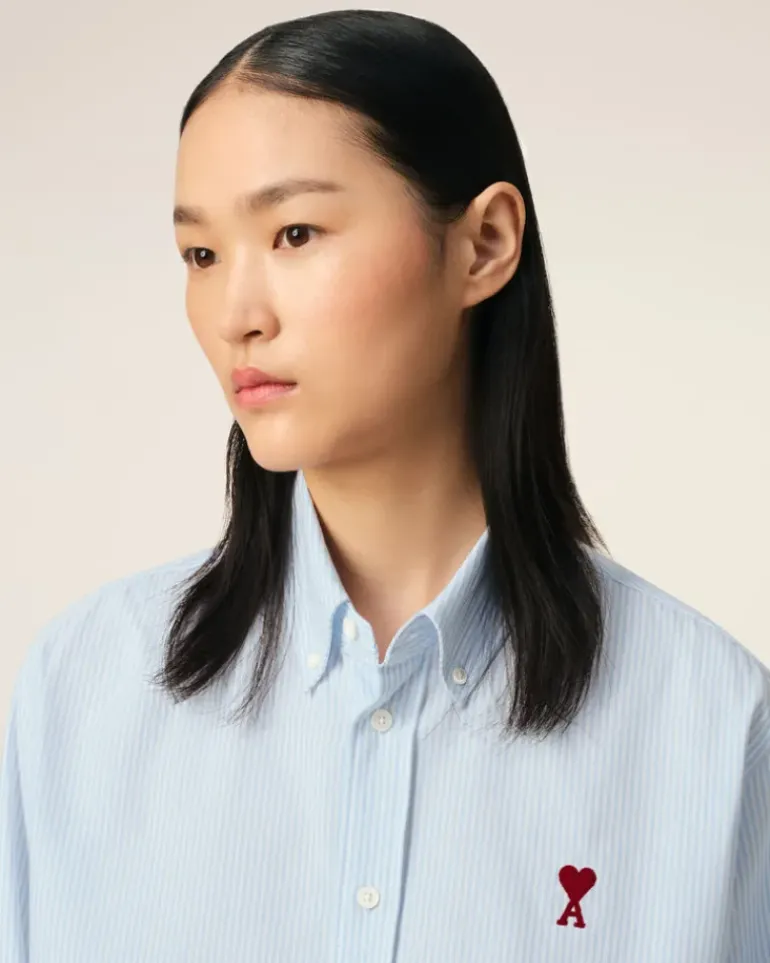 Ami Paris Blue Cotton Button-Down Ami de Coeur Shirt SKY BLUE/NATURAL WHITE Fashion