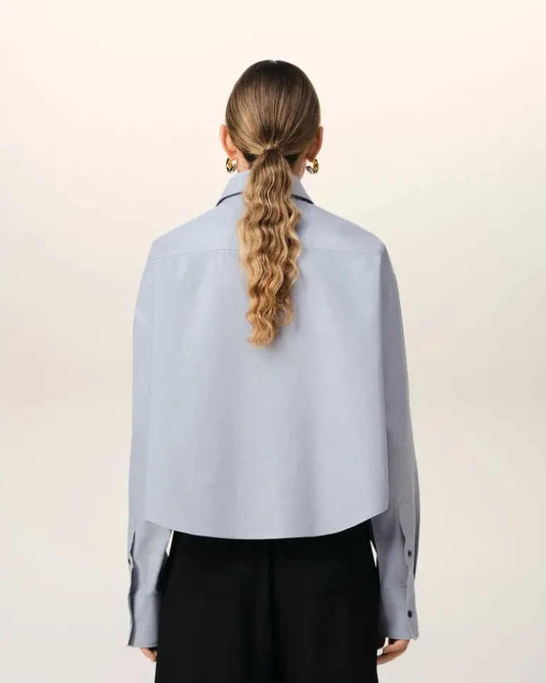 Ami Paris Blue Cotton Button-Down Cropped Oversized Shirt BLUE NOTE Hot