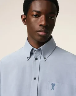 Ami Paris Blue Cotton Button-Down Cropped Oversized Shirt BLUE NOTE Hot