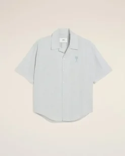 Ami Paris Blue Cotton Camp Collar Short Sleeves Shirt WHITE/BLUE NOTE Shop