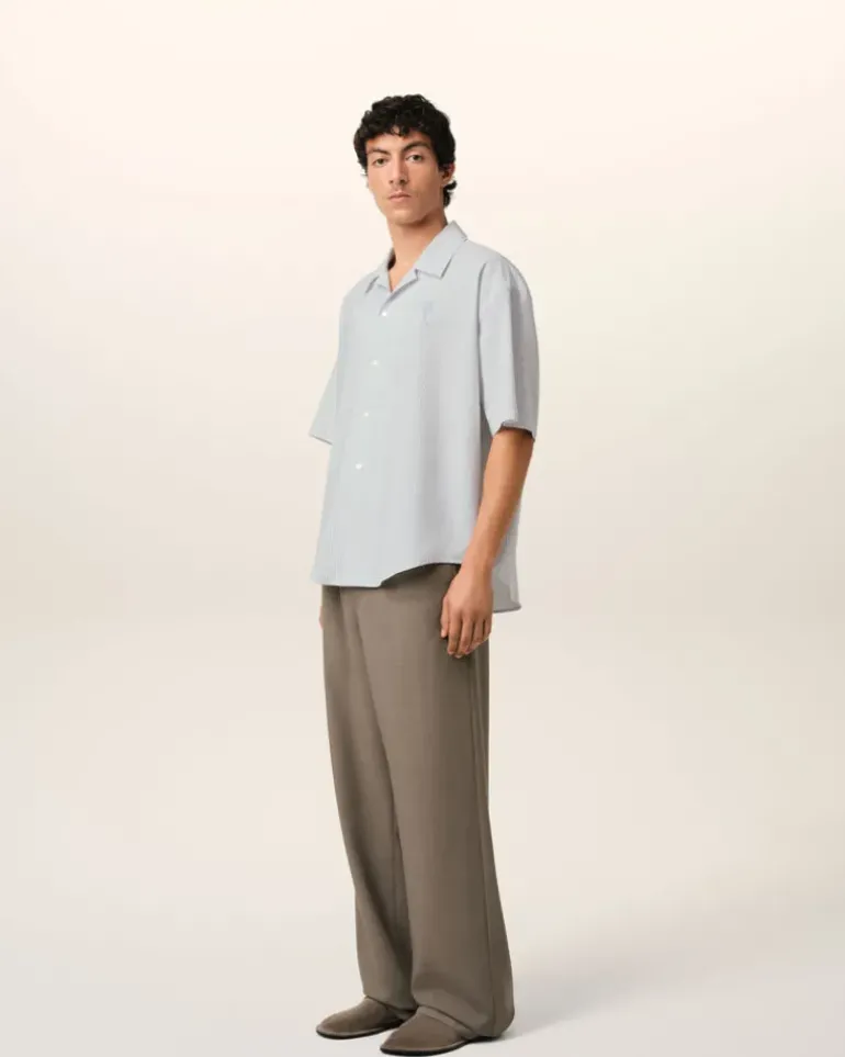 Ami Paris Blue Cotton Camp Collar Short Sleeves Shirt WHITE/BLUE NOTE Shop