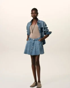 Ami Paris Blue Cotton Flare Mini Skirt USED BLUE Hot