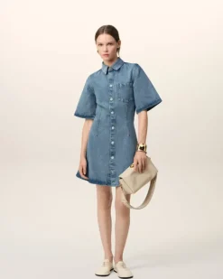 Ami Paris Blue Cotton Short Sleeve Shirt Dress USED BLUE Outlet