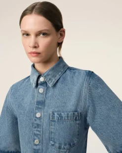 Ami Paris Blue Cotton Short Sleeve Shirt Dress USED BLUE Outlet
