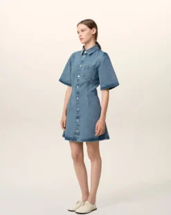 Ami Paris Blue Cotton Short Sleeve Shirt Dress USED BLUE Outlet