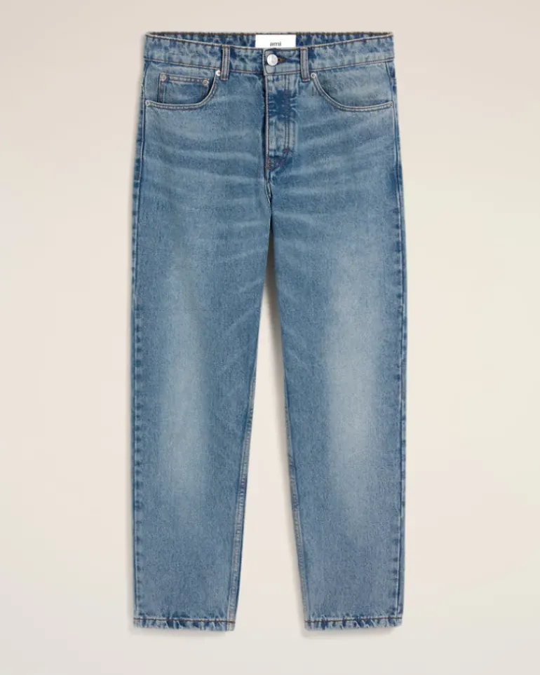 Ami Paris Blue Cotton Tapered Fit Jeans USED BLUE Best