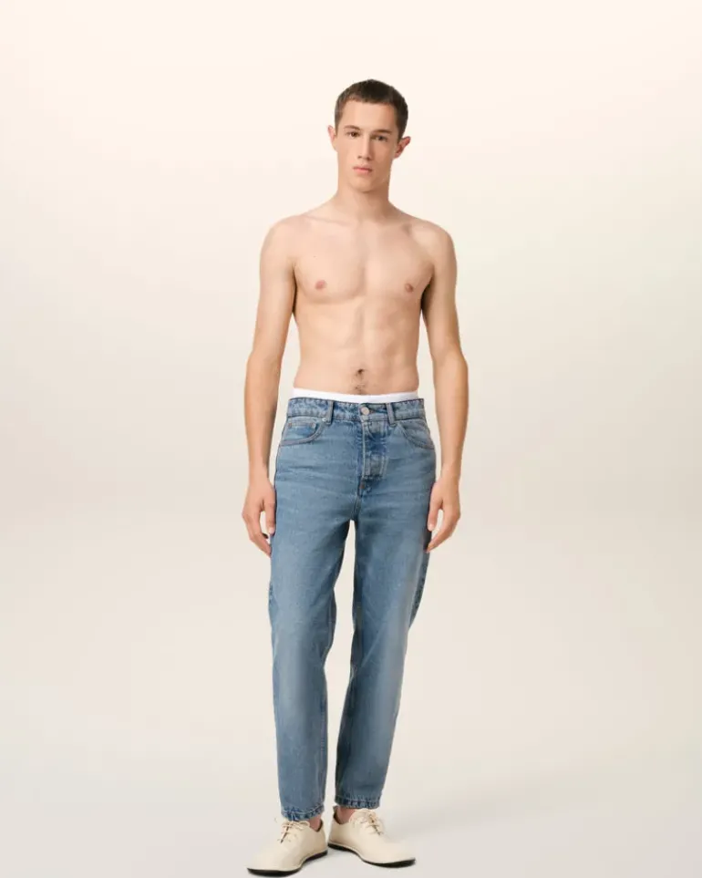 Ami Paris Blue Cotton Tapered Fit Jeans USED BLUE Best