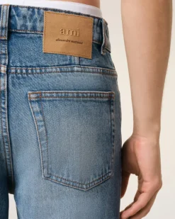 Ami Paris Blue Cotton Tapered Fit Jeans USED BLUE Best