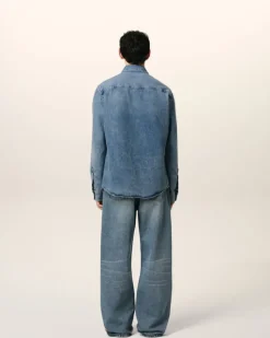 Ami Paris Blue Denim Button-Down Ami de Coeur Shirt USED BLUE Discount