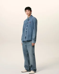 Ami Paris Blue Denim Button-Down Ami de Coeur Shirt USED BLUE Discount
