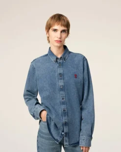 Ami Paris Blue Denim Button-Down Ami de Coeur Shirt USED BLUE Discount