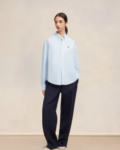 Ami Paris Boxy Fit Shirt SKY BLUE/NATURAL WHITE Best