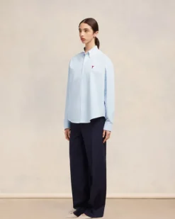 Ami Paris Boxy Fit Shirt SKY BLUE/NATURAL WHITE Best