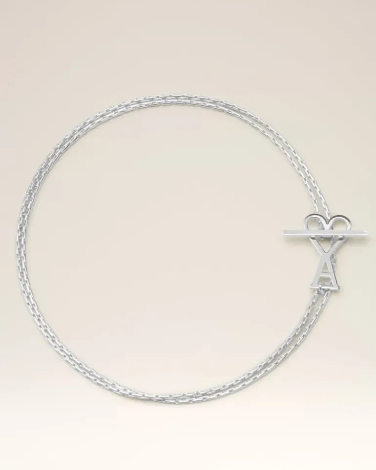 Ami Paris Brass Ami de Coeur 2 In 1 Chain Necklace SILVER Sale