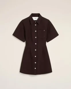 Ami Paris Burgundy Cotton Short Sleeve Shirt Dress EGGPLANT Shop