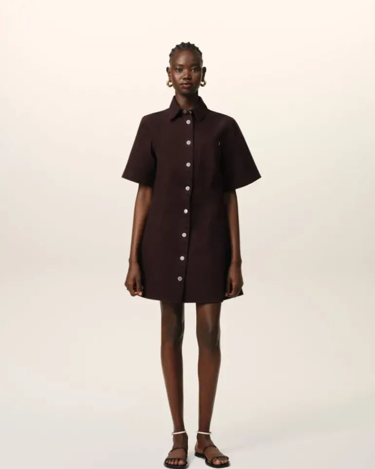 Ami Paris Burgundy Cotton Short Sleeve Shirt Dress EGGPLANT Shop