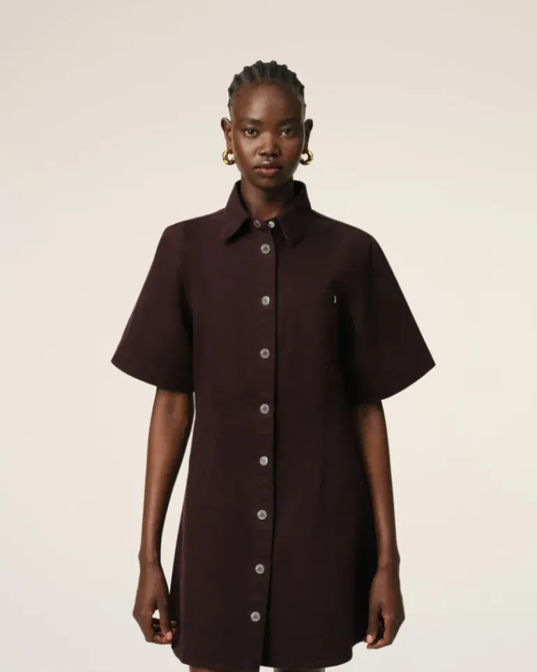 Ami Paris Burgundy Cotton Short Sleeve Shirt Dress EGGPLANT Shop