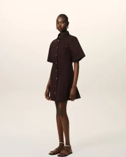 Ami Paris Burgundy Cotton Short Sleeve Shirt Dress EGGPLANT Shop