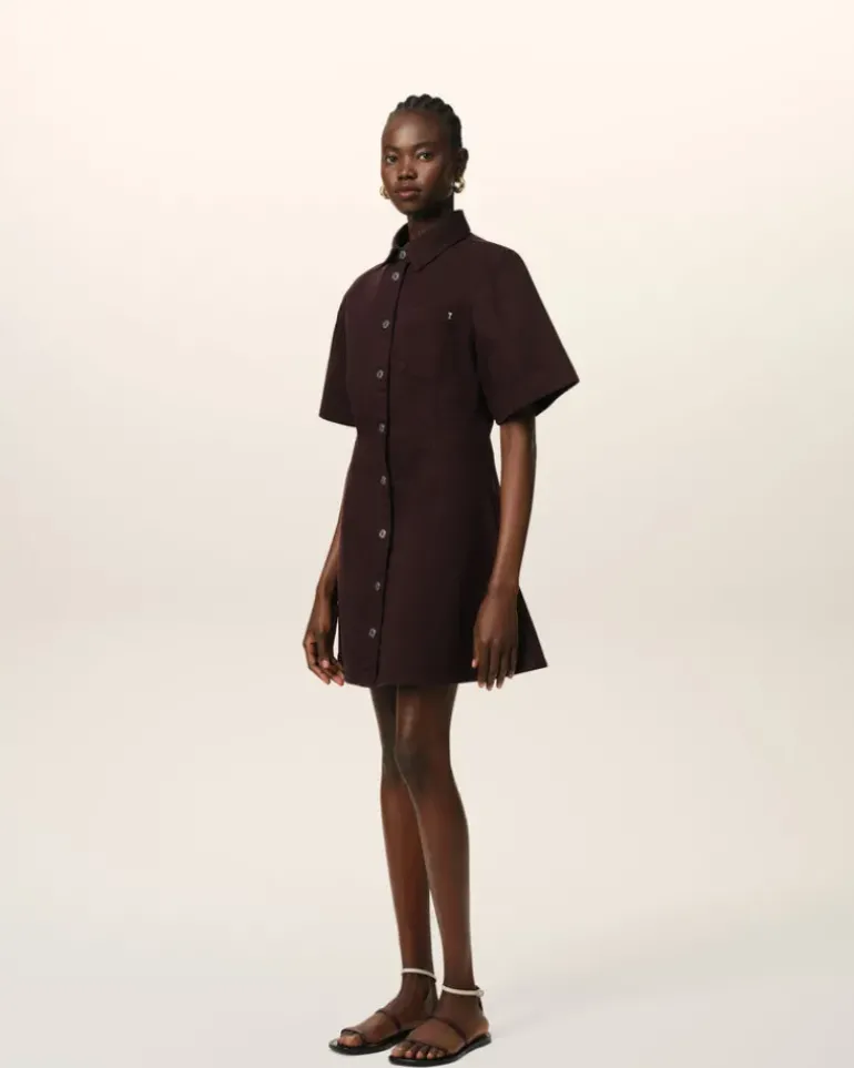 Ami Paris Burgundy Cotton Short Sleeve Shirt Dress EGGPLANT Shop