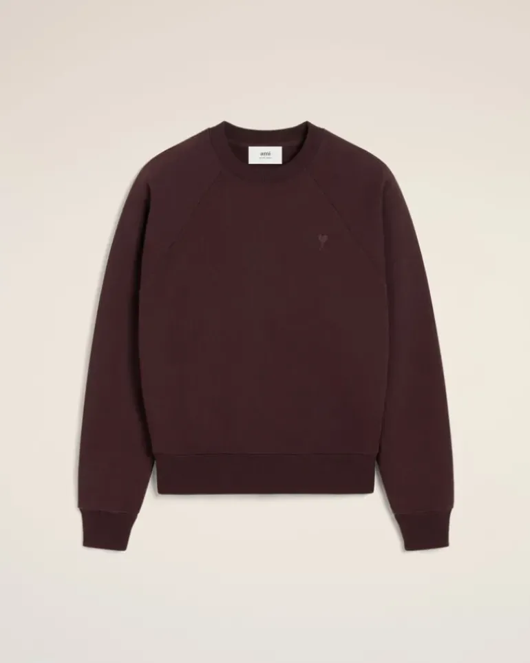 Ami Paris Burgundy Cotton Tonal Ami de Coeur Sweatshirt EGGPLANT Sale