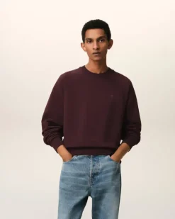 Ami Paris Burgundy Cotton Tonal Ami de Coeur Sweatshirt EGGPLANT Sale